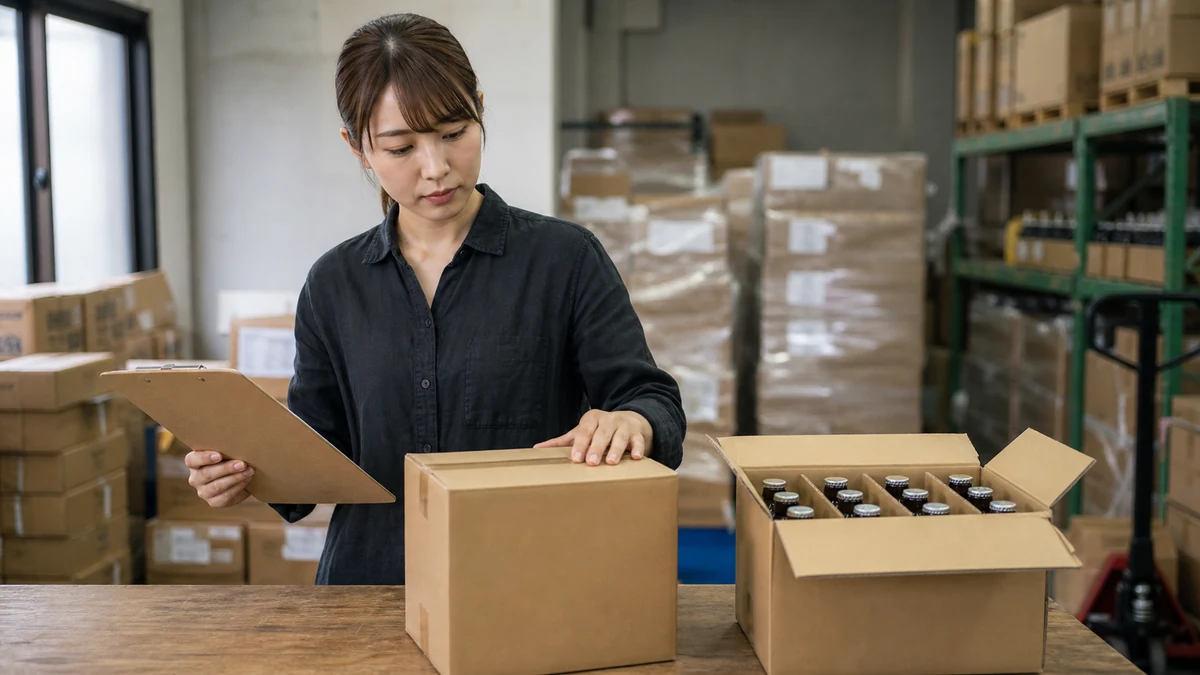 清里町の酒類卸で納品箱と注文を照合する場面を想定した生成イメージ
