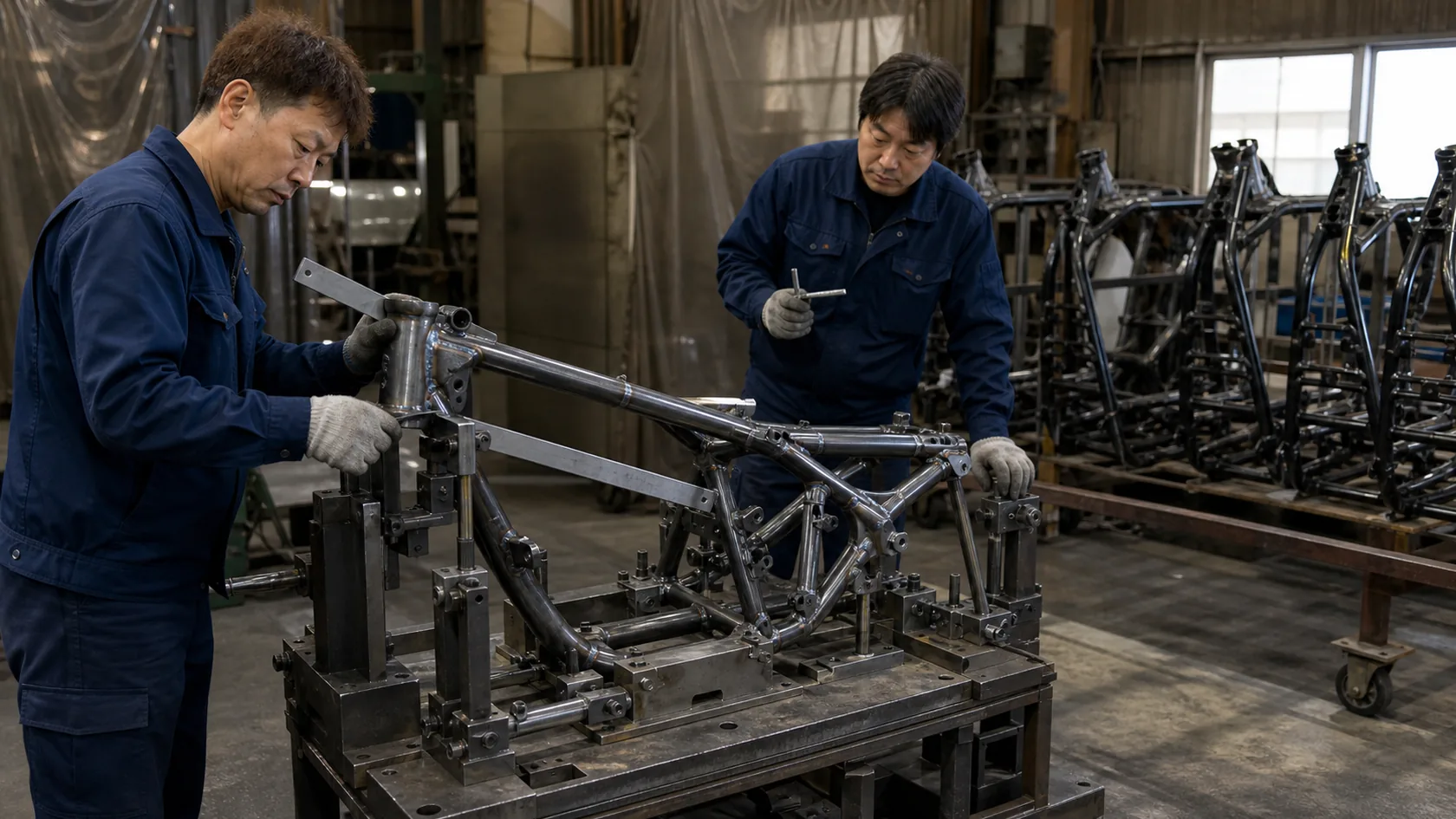 大津町の二輪車用フレーム部品の切断・治具組立・溶接納入で在庫・設備容量・出荷予定を確認する担当者