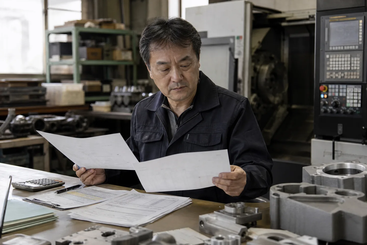 桑名市の鋳物・機械加工事業者が材料費・エネルギー費・物流費を確認する様子