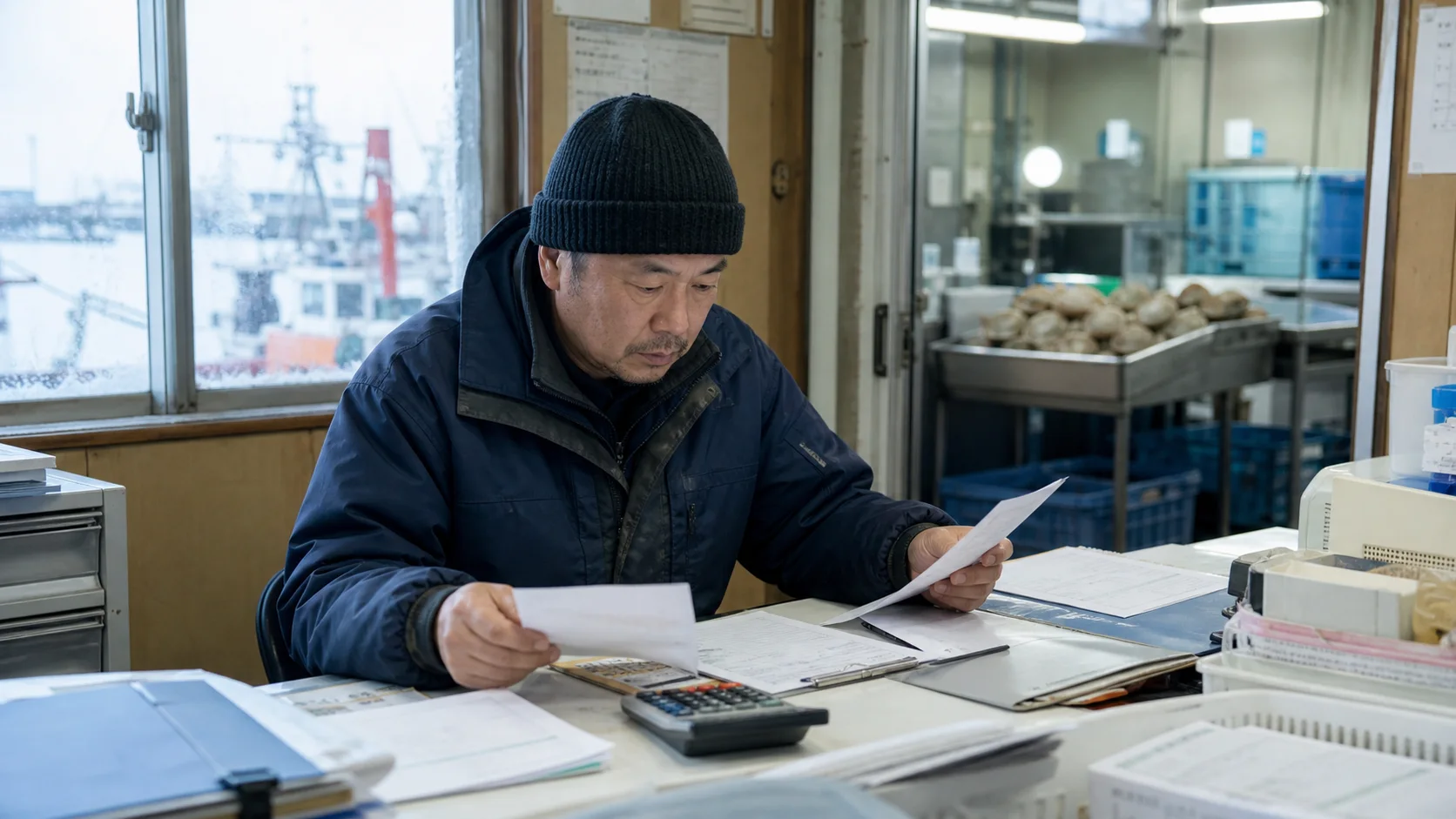 紋別市でほたて等の水揚げ期の原料買付け・人員・氷、冷凍冷蔵の電力・包材、流氷期の観光仕入れ・人員、港湾輸送燃料、吹雪時の保管・配送変更の支払いを点検する事業者