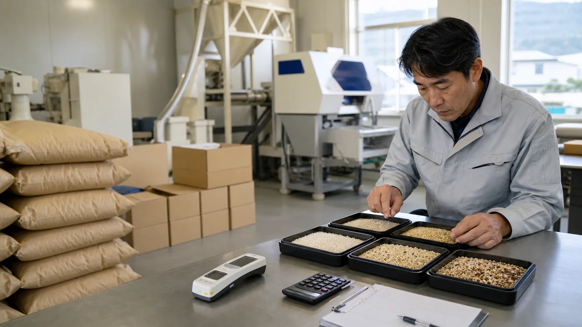 阿南町で収穫時水分、胴割れ、着色粒、異物、精米歩留まり、注文集中で、製品袋数と発送完了日が変わることを確認する担当者