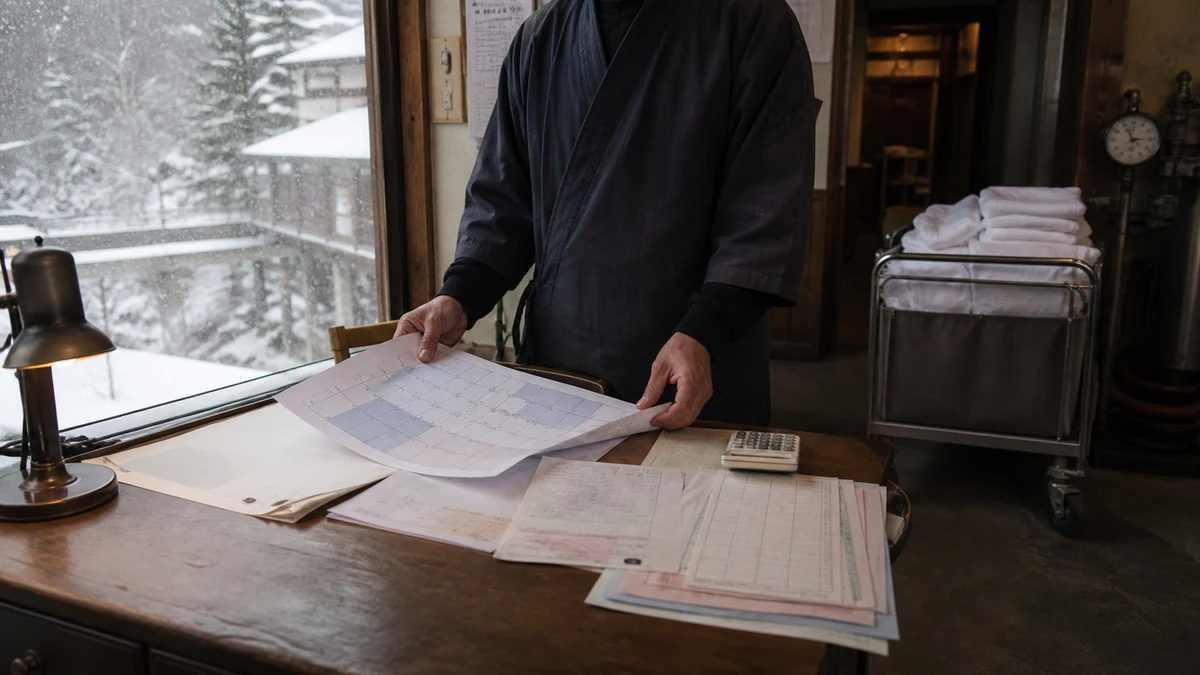 山ノ内町で取消や泊食人数の変更、客室設備の故障で販売室数と旅行会社の精算額が変わることを確認する担当者