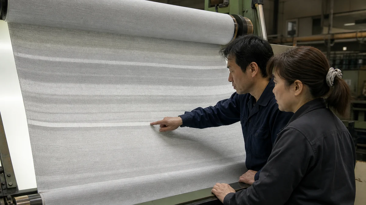 見附市で針傷、編み段、染色後の色差や仕上がり幅不足を確認する担当者