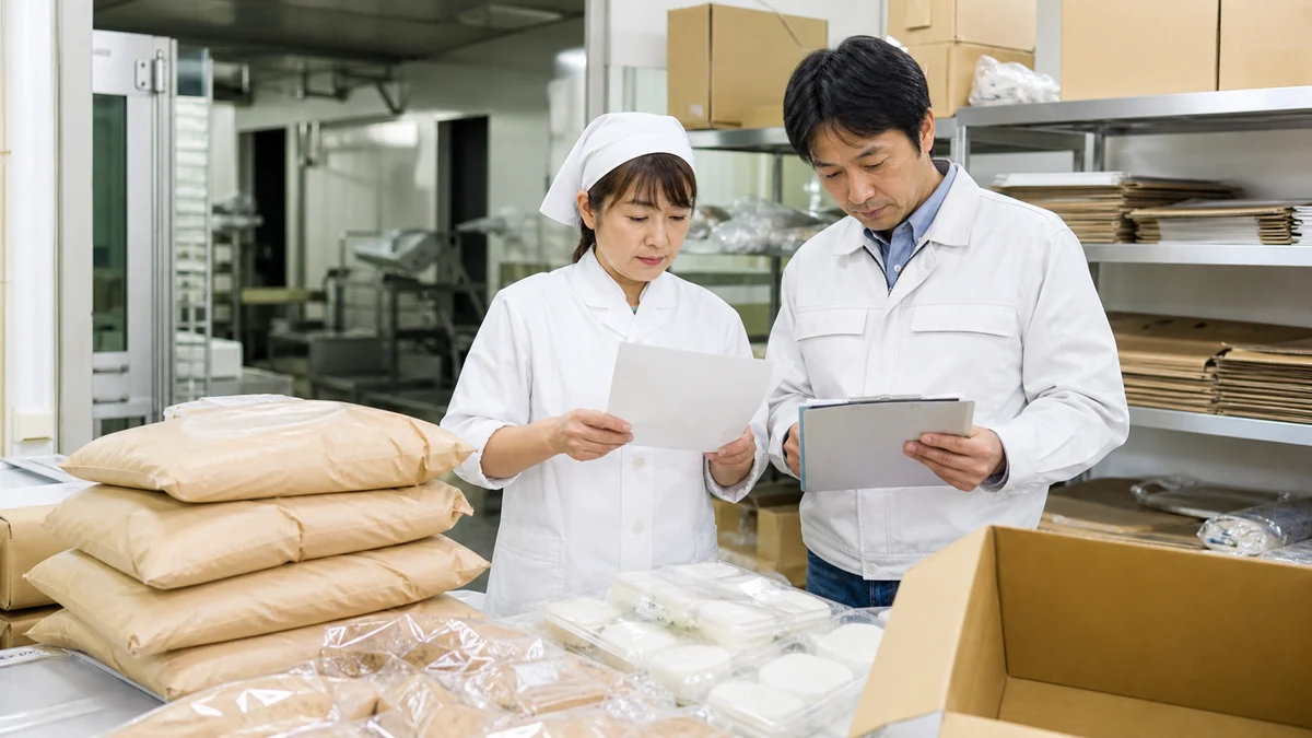 胎内市で米粉の粒度差と生地吸水のずれによる焼成不良を確認する担当者
