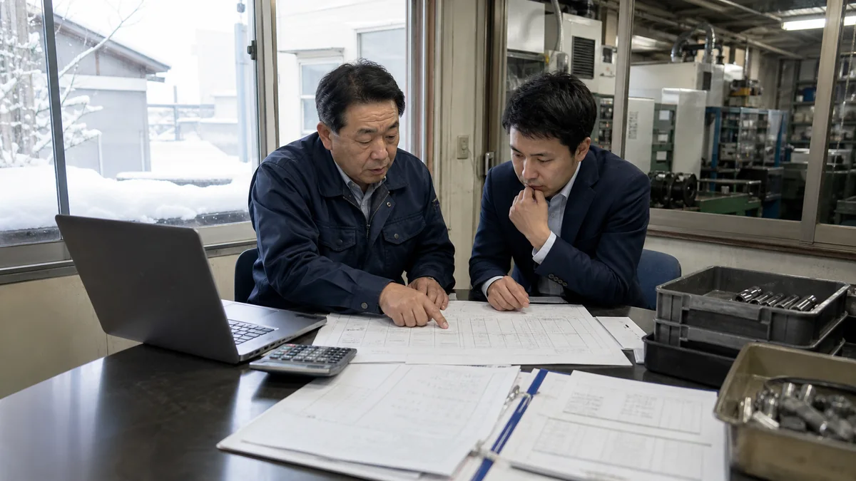 小千谷市の製造事業者が部品代と設備費の13週間資金繰りを確認する様子