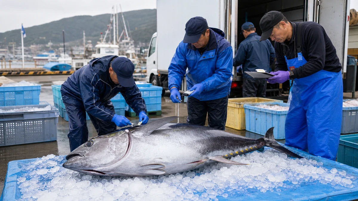 大間町の大間まぐろの一本釣り・鮮度処理・市場出荷で支払日と検収後の入金日がずれる状況を想定した生成イメージ