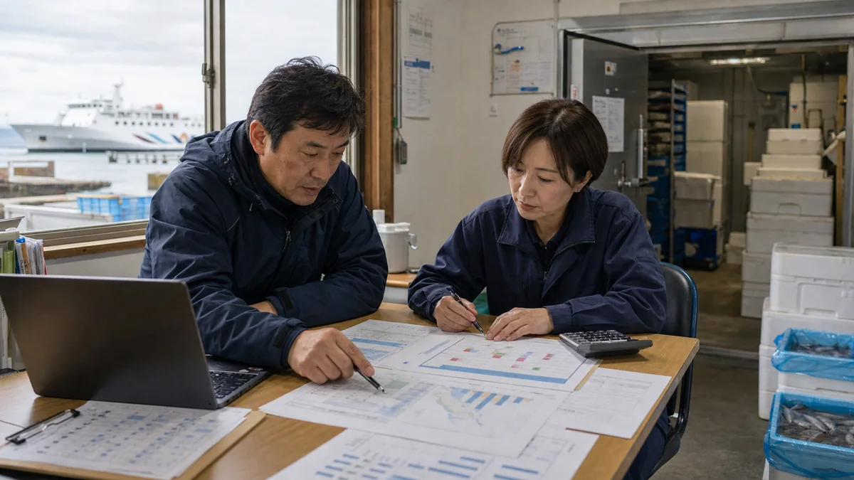 佐渡市の水産加工施設で船便日程と冷蔵費の資金計画を確認する事業者