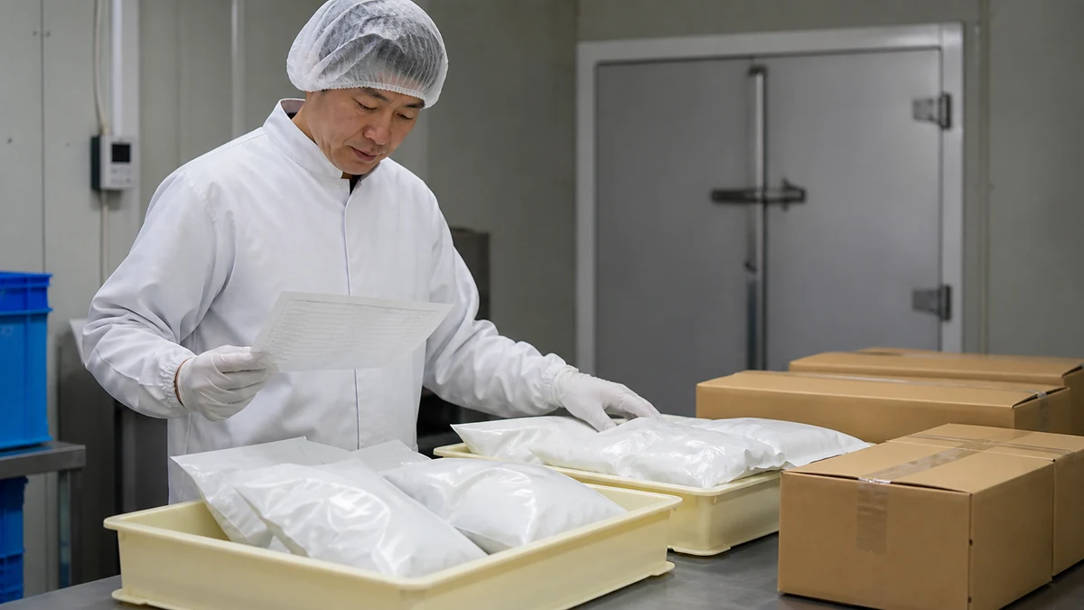 猿払村の冷凍ホタテ製造で包装ロットと出荷記録を照合する場面を想定した生成イメージ