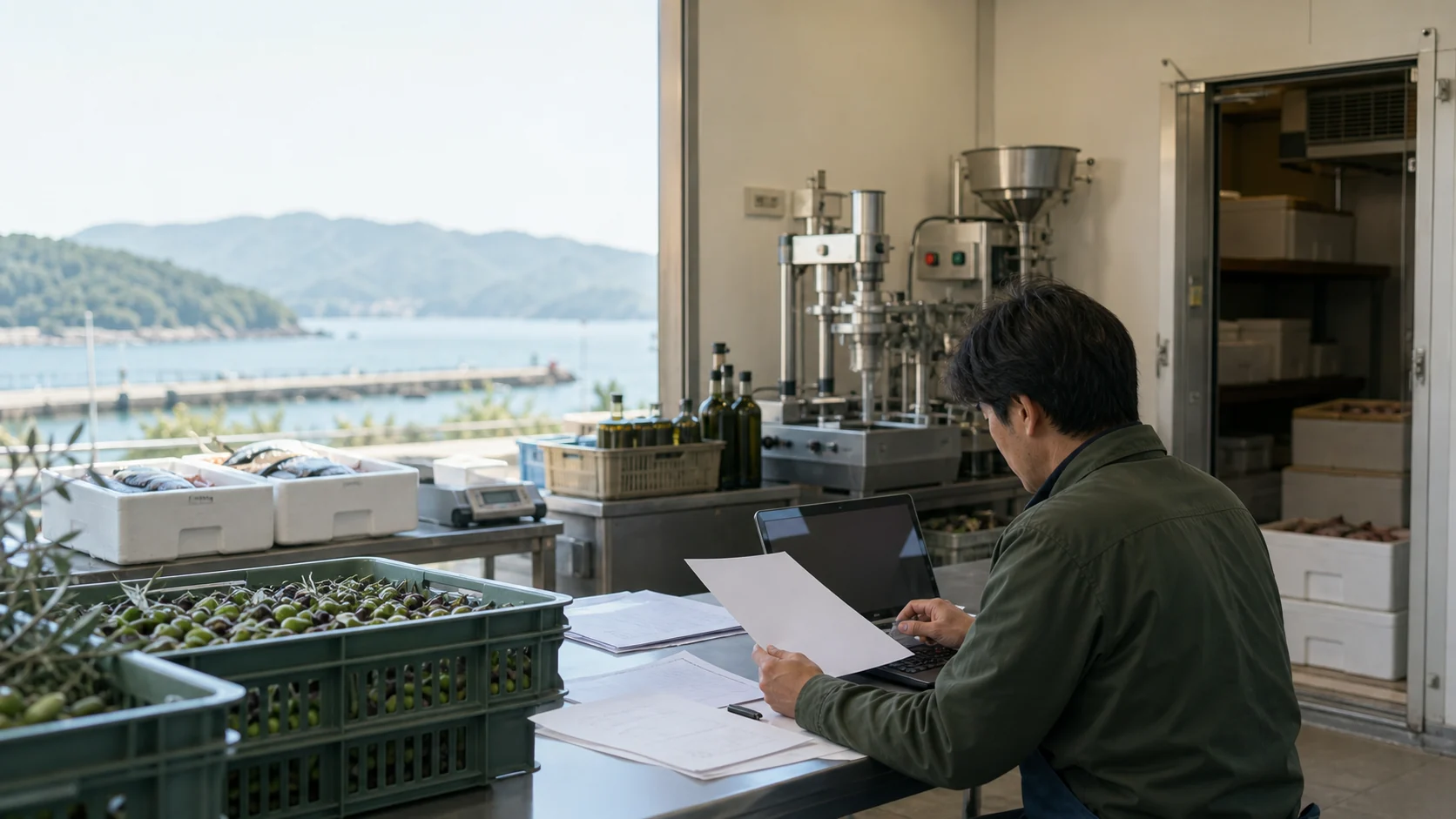 瀬戸内市で作付け期の苗・肥料、収穫加工期のオリーブ・野菜・包材、水揚げ期の魚介・冷蔵費、設備更新期の機械・据付・試運転費の支払いを点検する事業者
