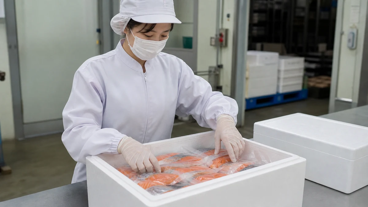 斜里町のサケ加工品を出荷箱と照合する場面を想定した生成イメージ