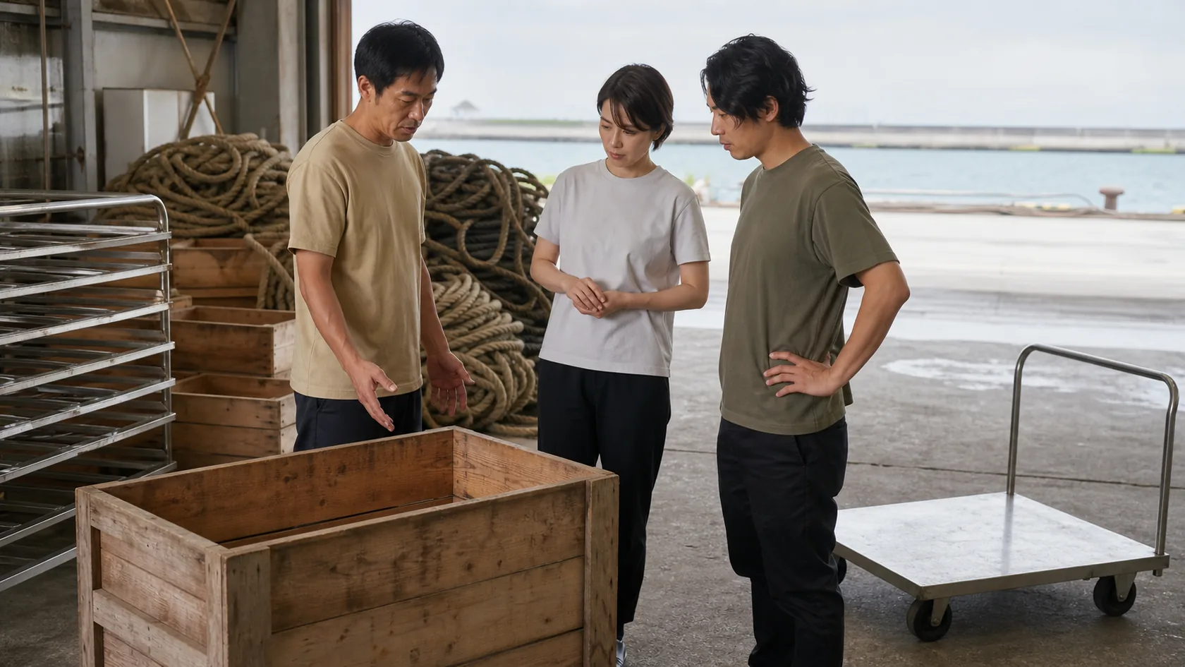 志布志市の倉庫で無地の保冷容器と搬送器具の更新費を確認する物流事業者
