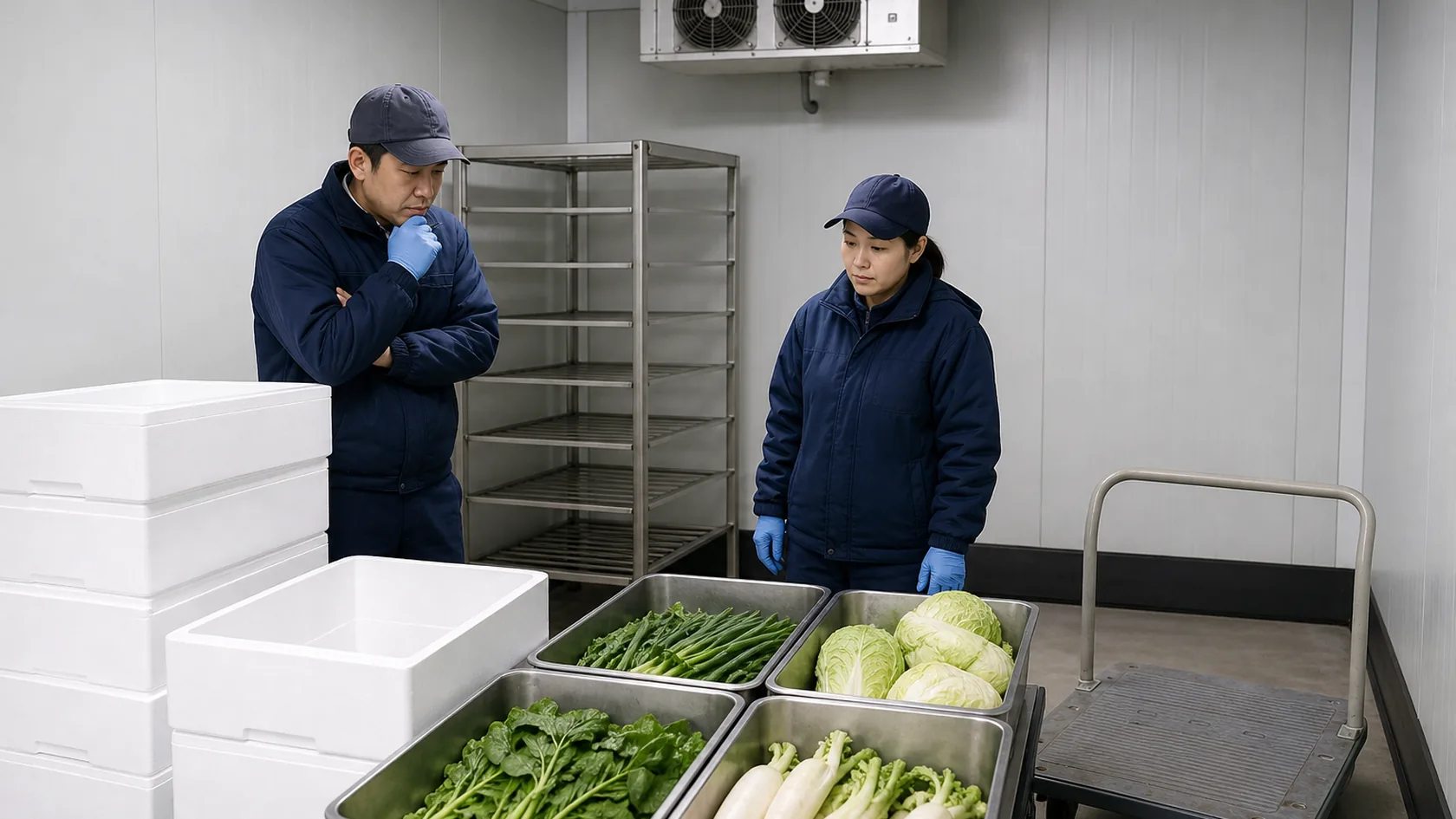志免町の業務用冷蔵食材の検品・店舗別仕分けで在庫・設備容量・出荷予定を確認する担当者