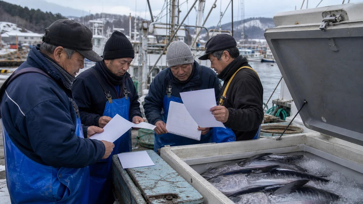 外ヶ浜町の津軽海峡本マグロの一本釣り・船上処理・市場精算で支払日と検収後の入金日がずれる状況を想定した生成イメージ