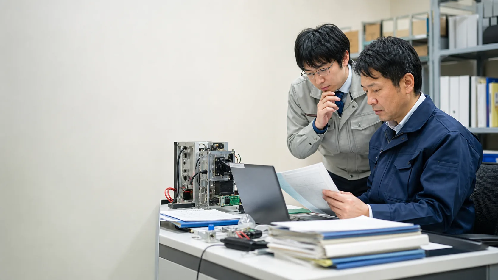 吹田市の事業者が専門人材の固定費、試作・再検証費、契約や検収の遅れ、設備更新負担による資金不足日を確認する場面