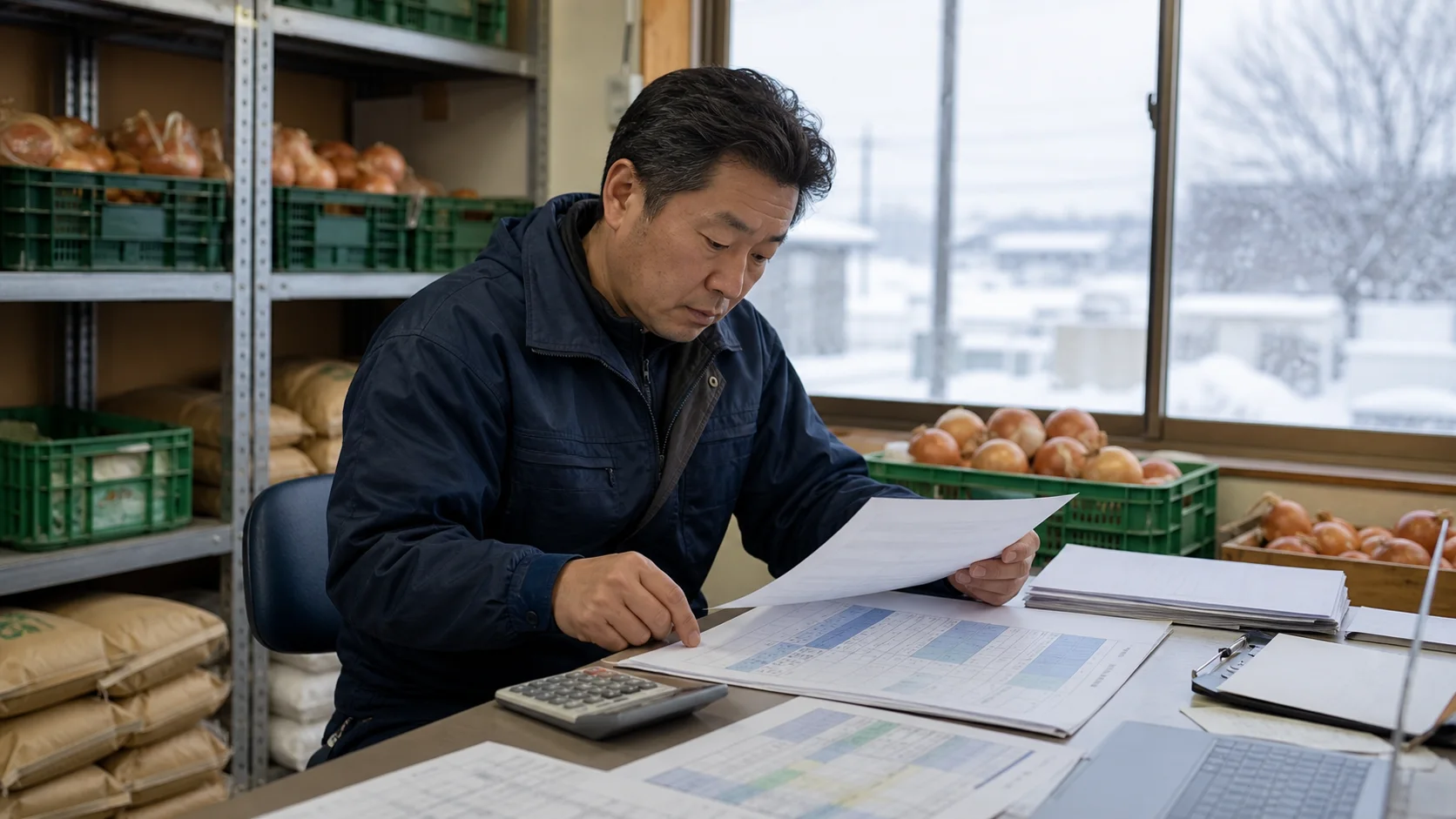 滝川市の農産物卸で資金繰り表を確認する事業者のイメージ