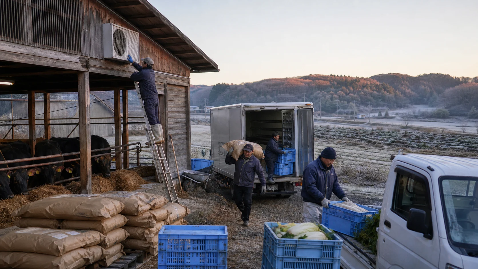 田村市で量産前の材料・部品と設備保全、春の作付け・飼料確保、夏秋の収穫・加工仕込み、工場・店舗工事材、冬の暖房・凍結・積雪対応費の支払いを点検する事業現場