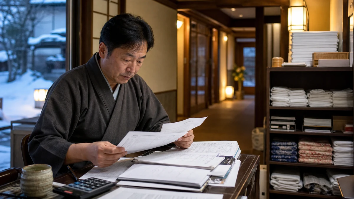 弟子屈町の温泉宿泊で支払日と検収後の入金日がずれる状況を想定した生成イメージ