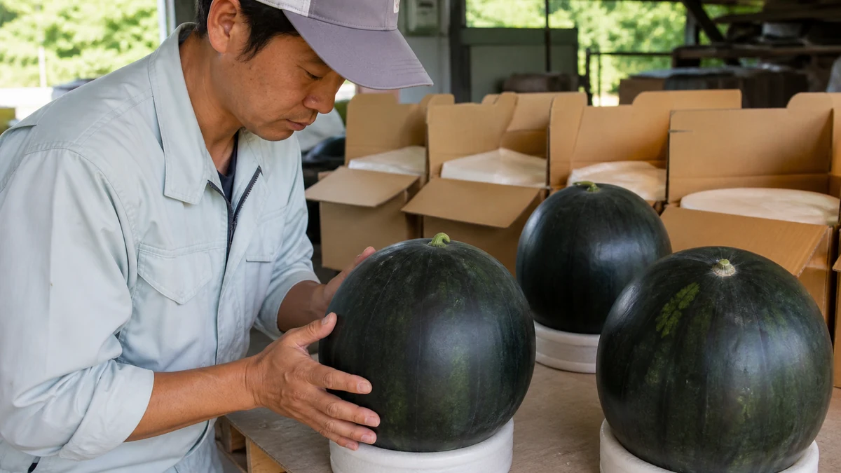 当麻町のすいか出荷で果実の状態を点検する場面を想定した生成イメージ