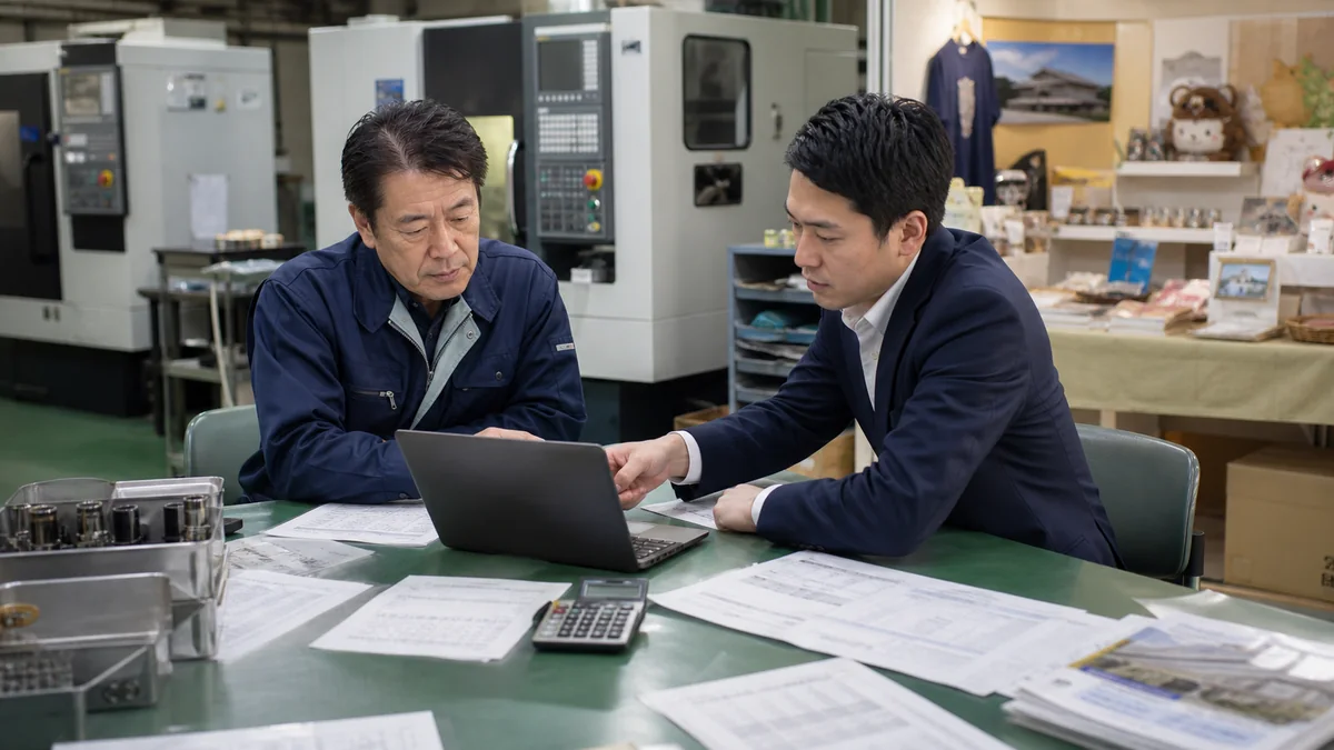 富岡市の製造事業者が材料費と機械保守費の資金繰りを確認する様子