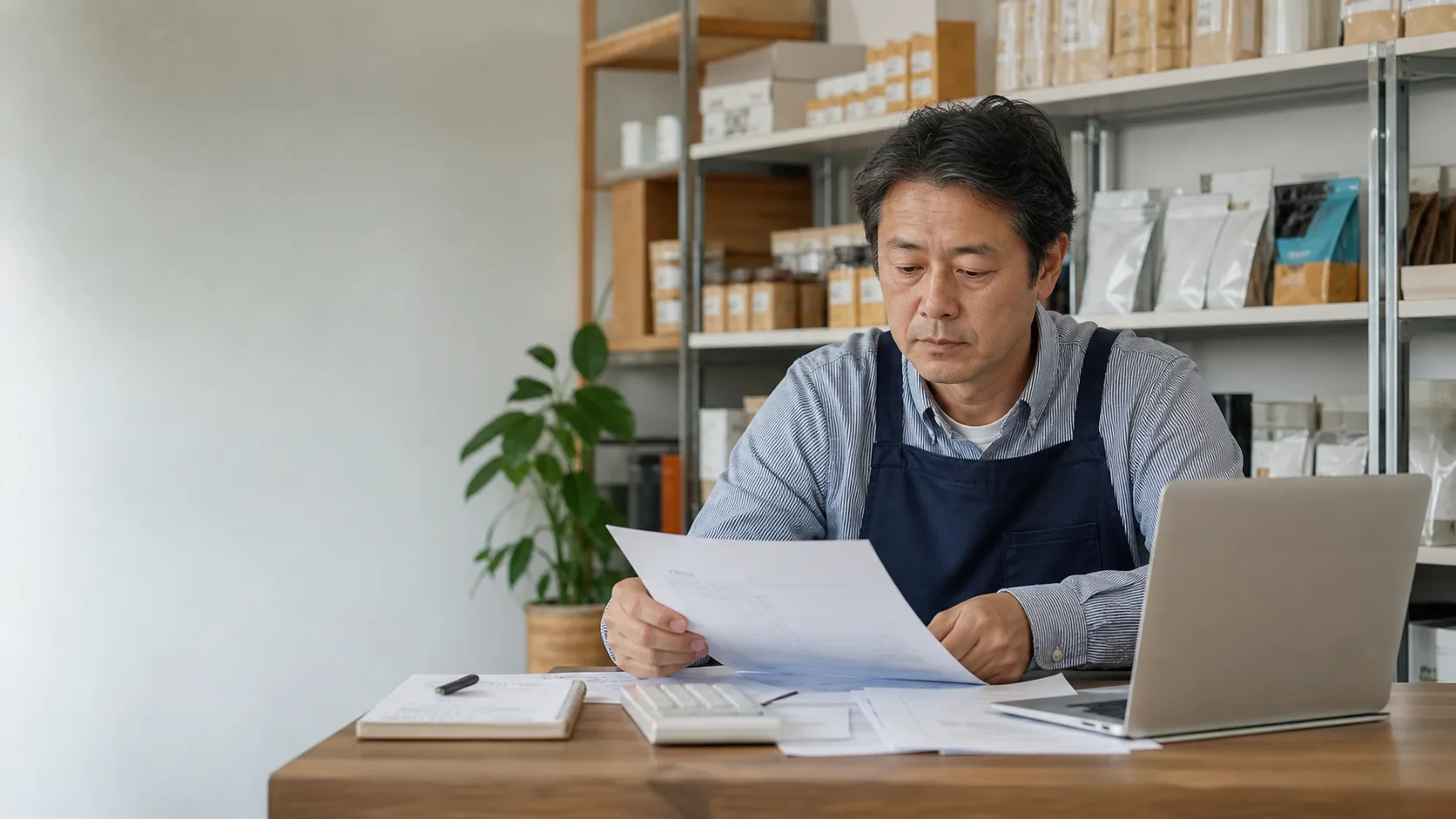 豊中市の事業者が家賃・人件費の固定負担、材料高、在庫増、売掛金の回収遅れによる資金不足日を確認する場面