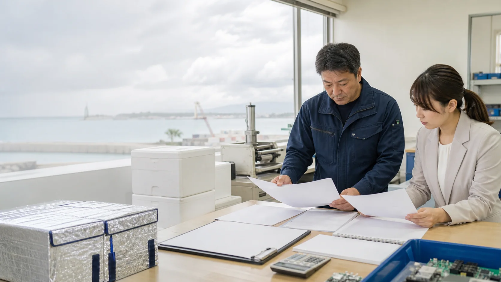 うるま市で県外輸送費、台風時の船便・航空便遅延、観光繁閑差、IT案件の検収前人件費に備えて在庫と設備稼働を確認する現場