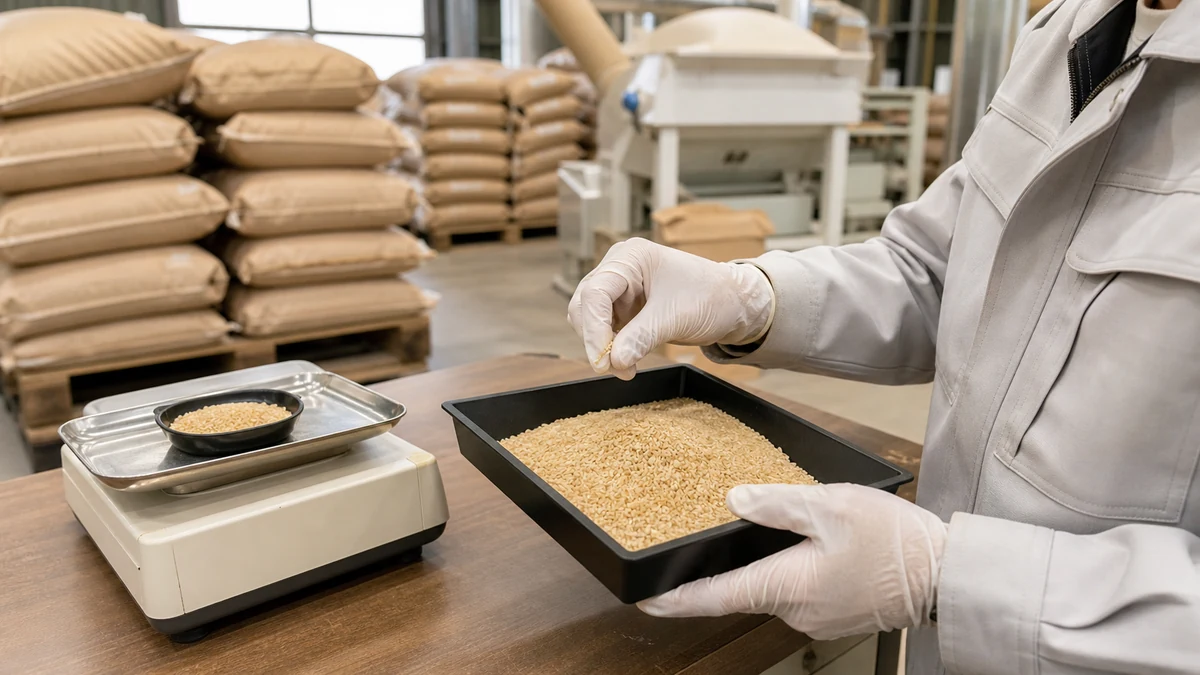 玄米の出荷検査を想定し、調製後の粒と重量を確認する生成イメージ