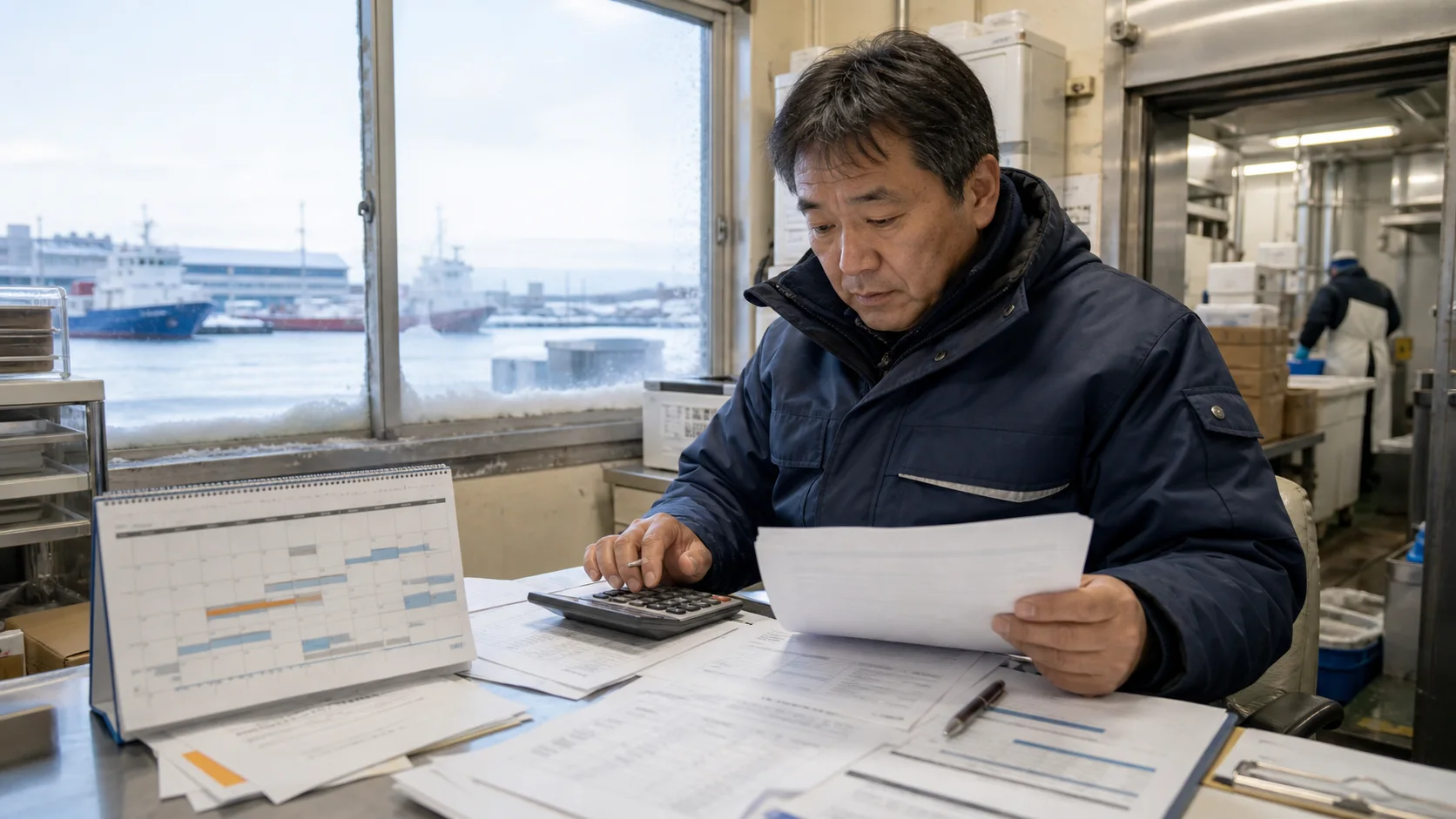 稚内市で水揚げ期の原料買付け・人員・氷・箱、冷凍冷蔵の電力と包材、夏の観光・フェリー需要、冬の暖房・燃料・除雪、荒天時の欠航・配送変更の支払いを点検する事業者