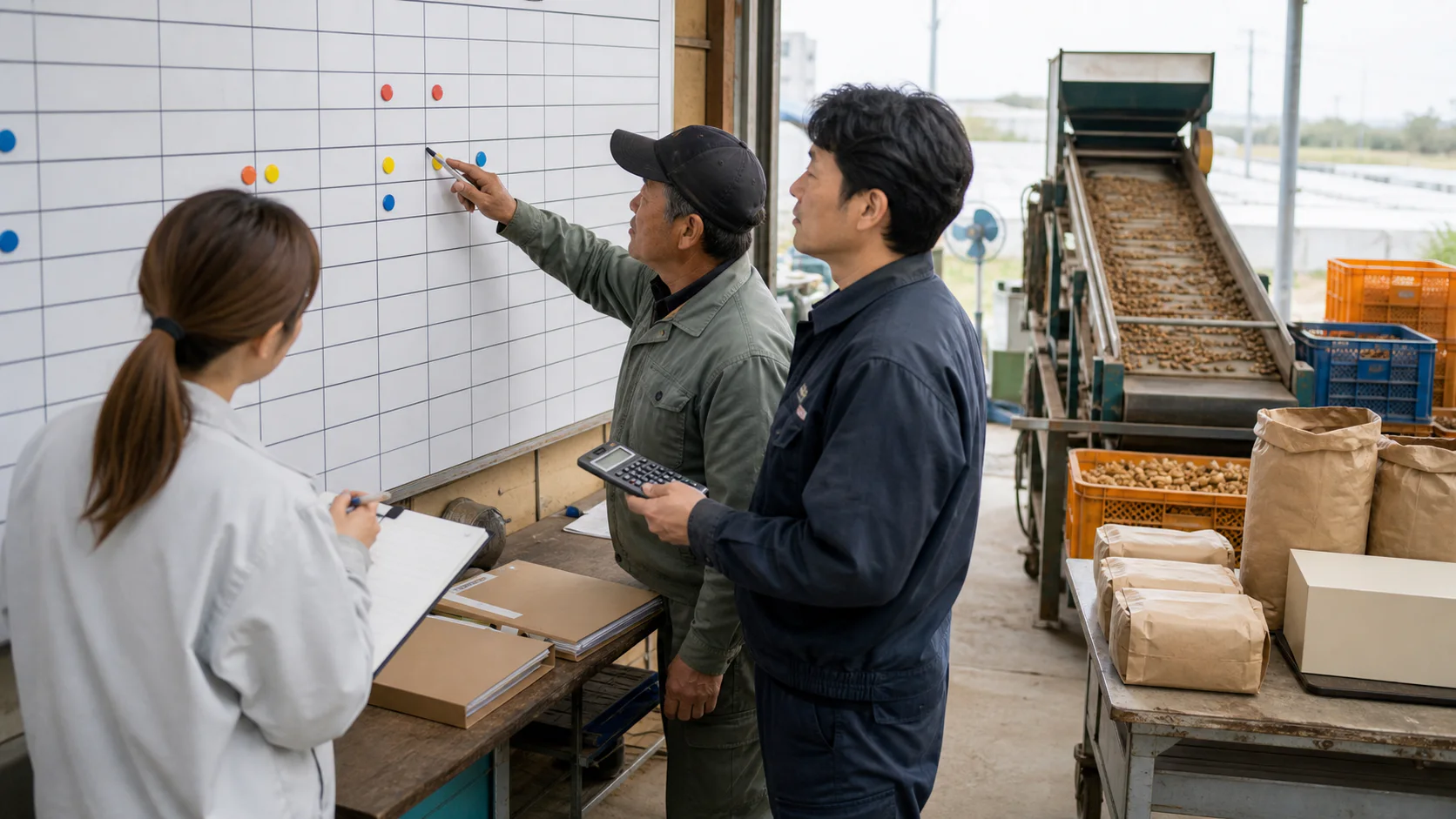 八街市で作付け前の種苗・肥料、収穫期の乾燥・選別費、加工前の原料・包材、出荷繁忙期の燃料・人員の支払いを点検する事業者