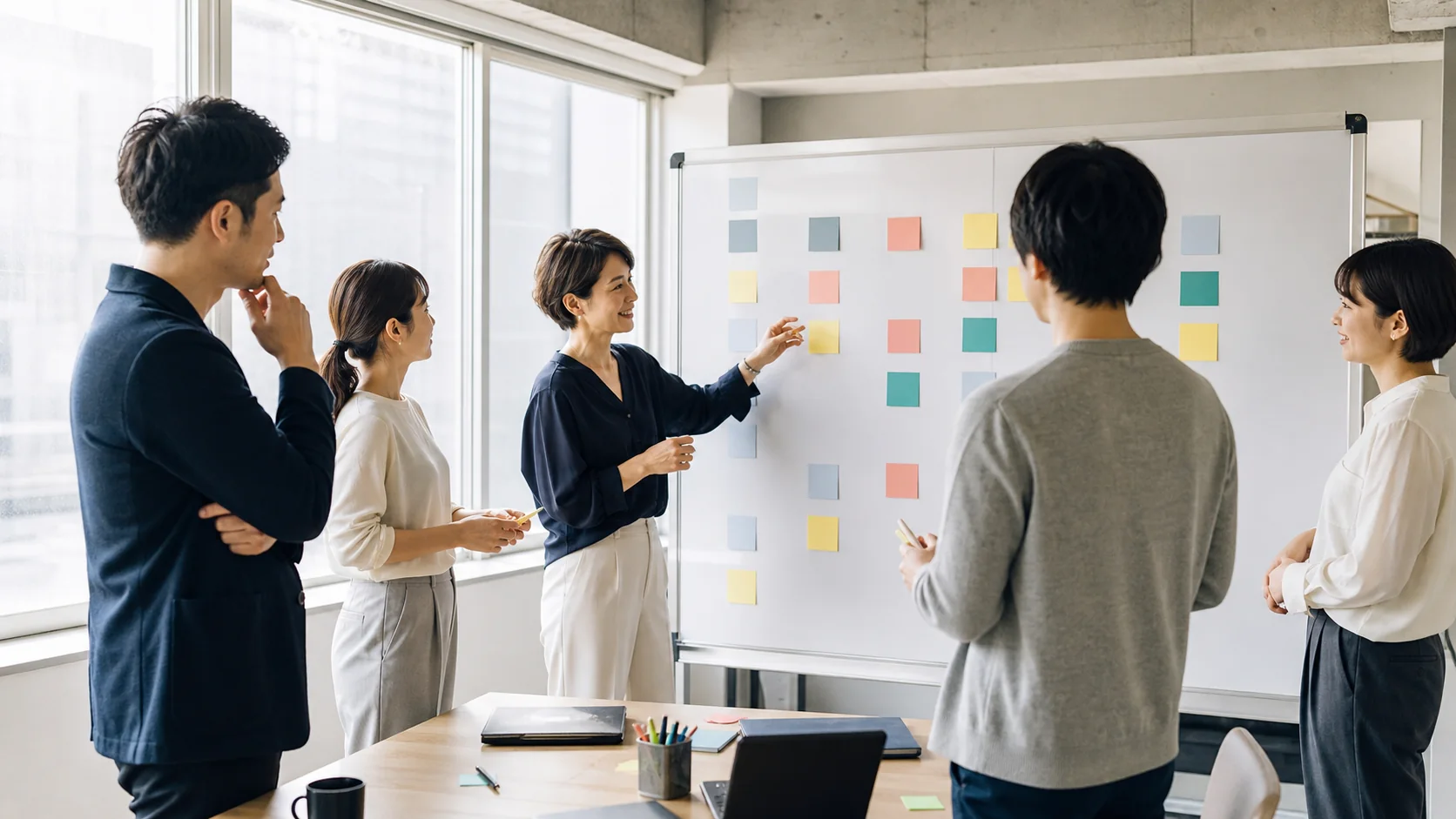 ITサービス会社の経営会議で社外CFO型支援の成果物と決裁を整理する場面