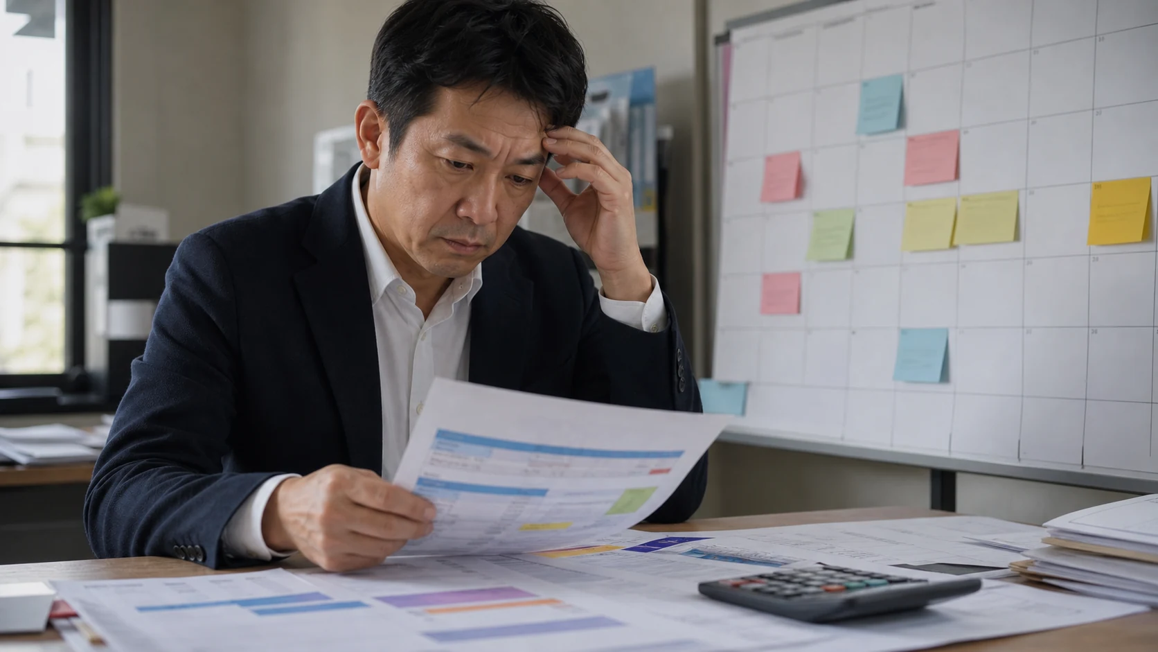 契約書とカレンダーで支払・入金サイトを計算する会社経営者