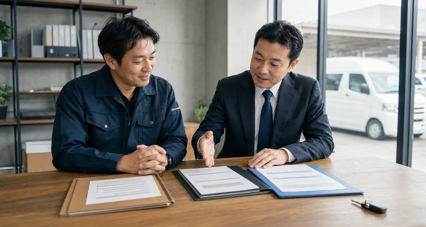 事業資金の選択肢を比較する中小企業経営者と資金繰りアドバイザー