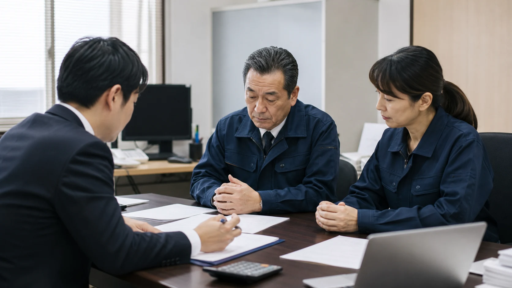 警備会社経営者が金融機関へ現場配置・給与・請求回収を説明する場面