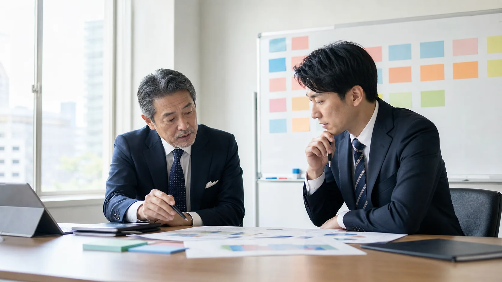 主要取引先への依存度を下げる90日計画を話し合う経営会議