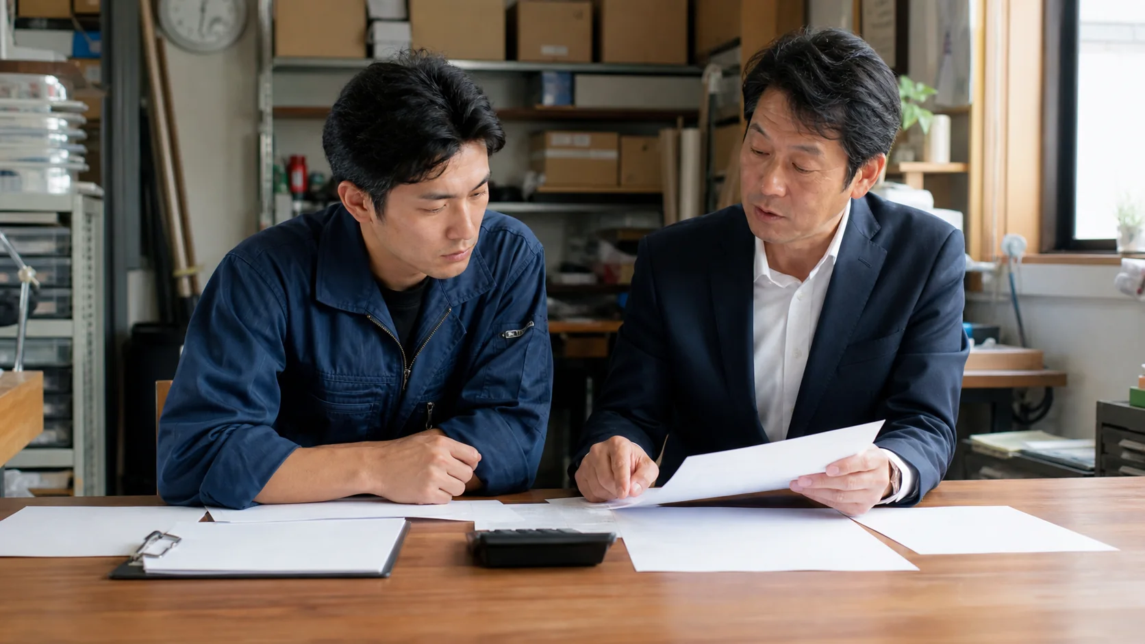 少額請求書と資金調達条件を整理する個人事業主と相談員