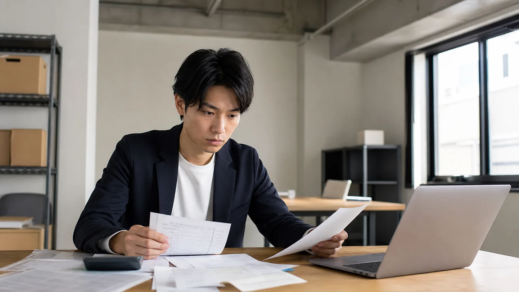 創業計画と初年度資金繰りを見直す若い会社の経営者