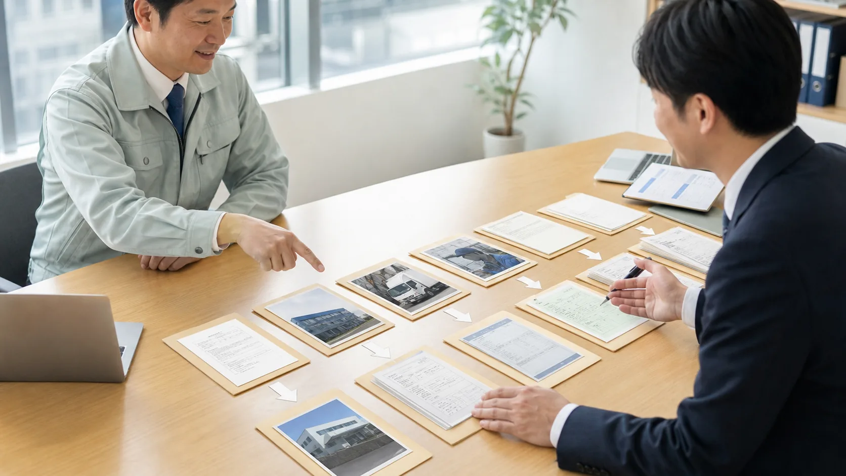 会社と支援者が補助金工程・証憑・つなぎ融資返済を整理する場面