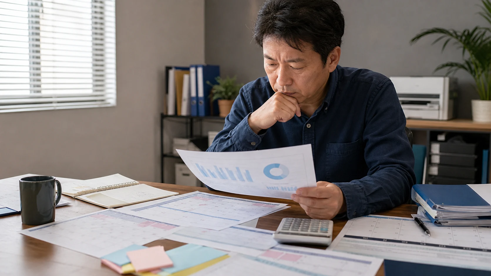 13週間資金繰り表へ入出金予定を入力する中小企業経営者