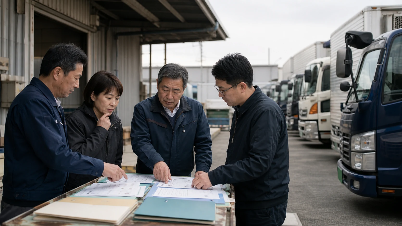 運送会社の経営者が燃料給与・修繕・車両更新・最低現金への配分を比較する場面