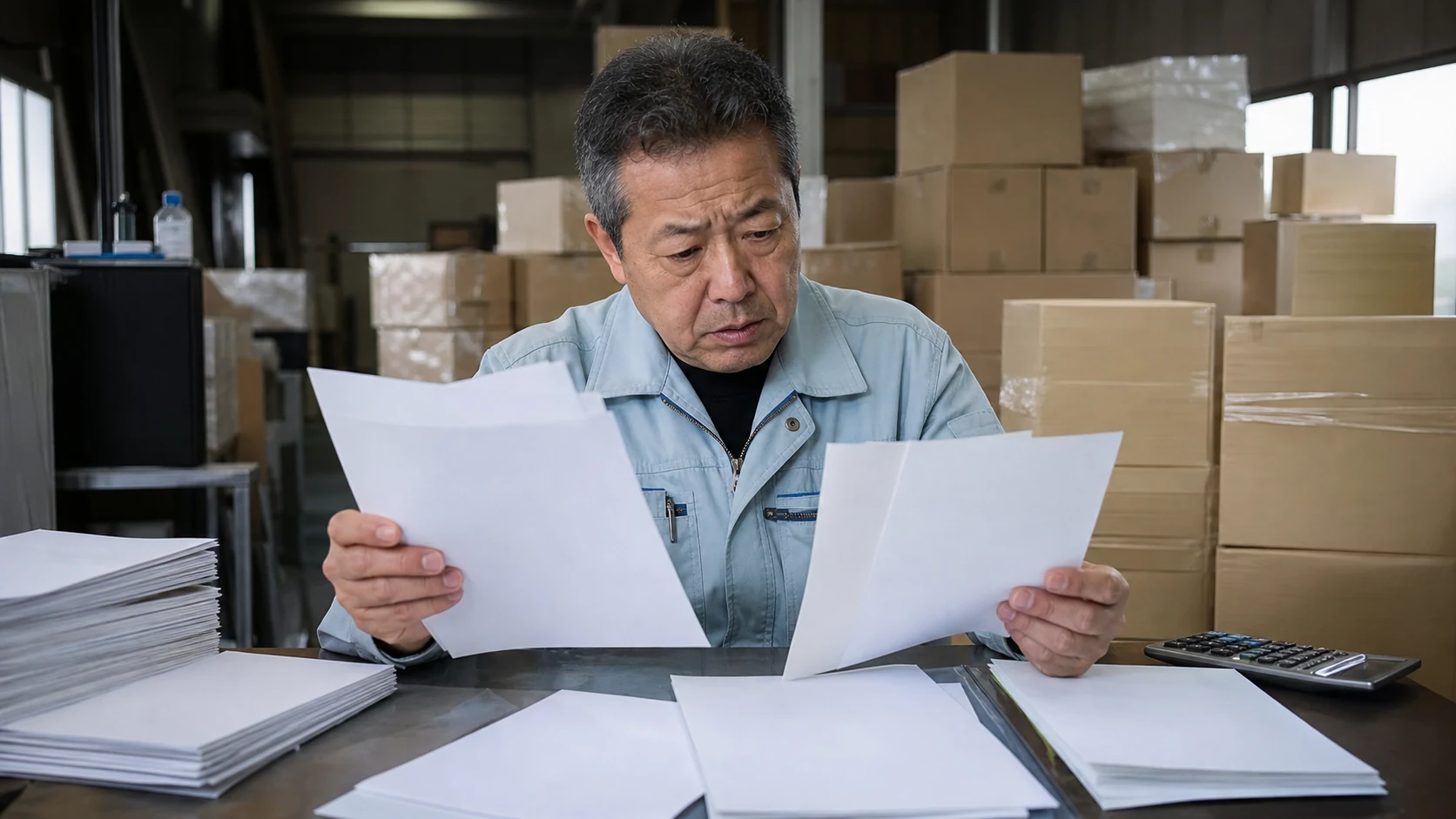 倉庫在庫と仕入支払予定を確認する卸売会社経営者