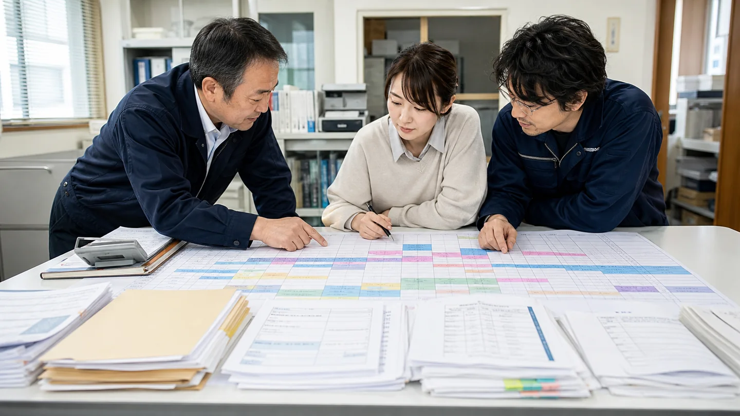 七日間の支払いと入金を日別に並べる中小企業の経営チーム